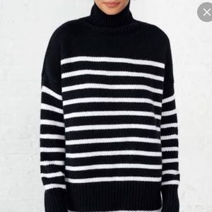 Zara Black and White Striped Turtleneck Sweater